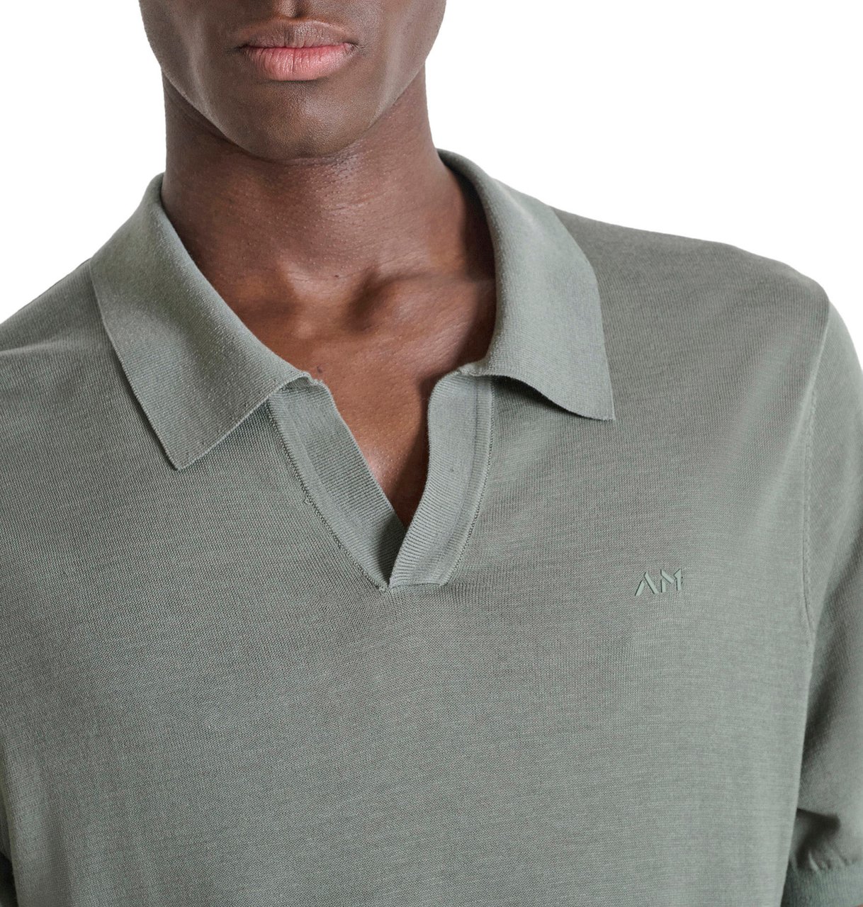 Antony Morato SWEATER POLO WIHTOUT BUTTON SHORT SLEEVES SLIM FIT SOFT FINE YARN Groen