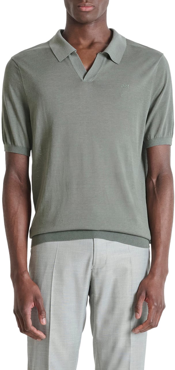 Antony Morato SWEATER POLO WIHTOUT BUTTON SHORT SLEEVES SLIM FIT SOFT FINE YARN Groen