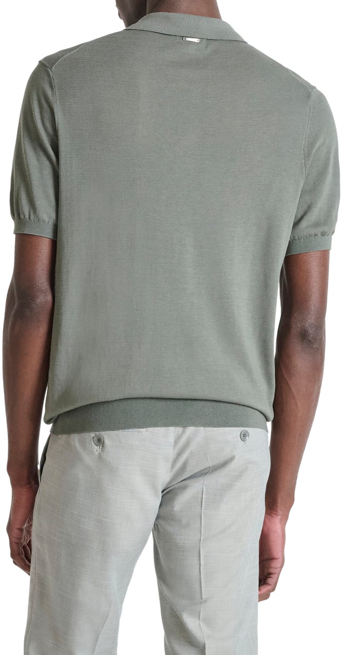 Antony Morato SWEATER POLO WIHTOUT BUTTON SHORT SLEEVES SLIM FIT SOFT FINE YARN Groen