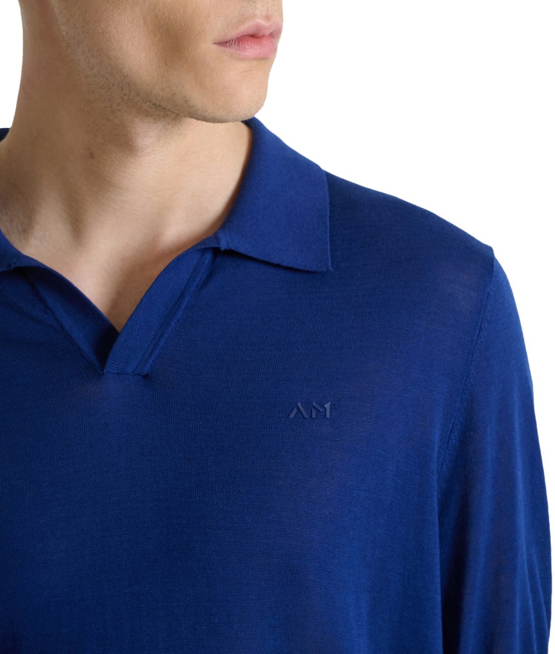 Antony Morato SWEATER POLO WIHTOUT BUTTON SHORT SLEEVES SLIM FIT SOFT FINE YARN Blauw