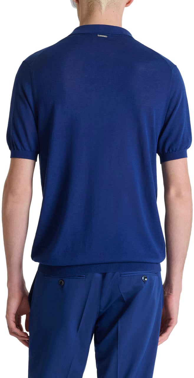 Antony Morato SWEATER POLO WIHTOUT BUTTON SHORT SLEEVES SLIM FIT SOFT FINE YARN Blauw