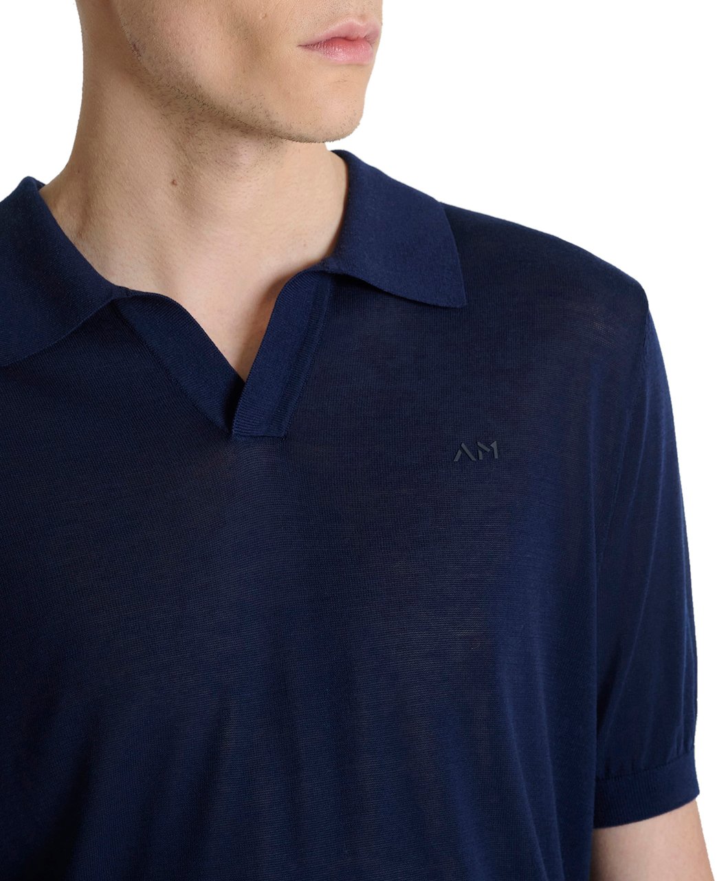 Antony Morato SWEATER POLO WIHTOUT BUTTON SHORT SLEEVES SLIM FIT SOFT FINE YARN Blauw