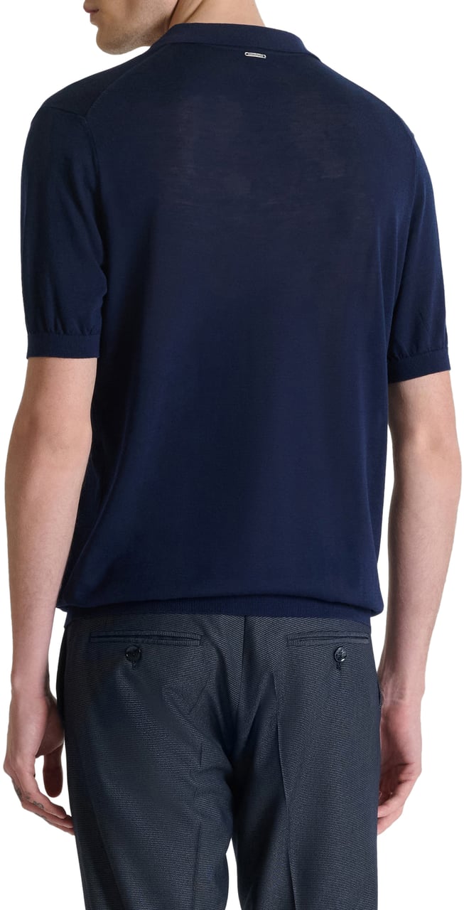 Antony Morato SWEATER POLO WIHTOUT BUTTON SHORT SLEEVES SLIM FIT SOFT FINE YARN Blauw