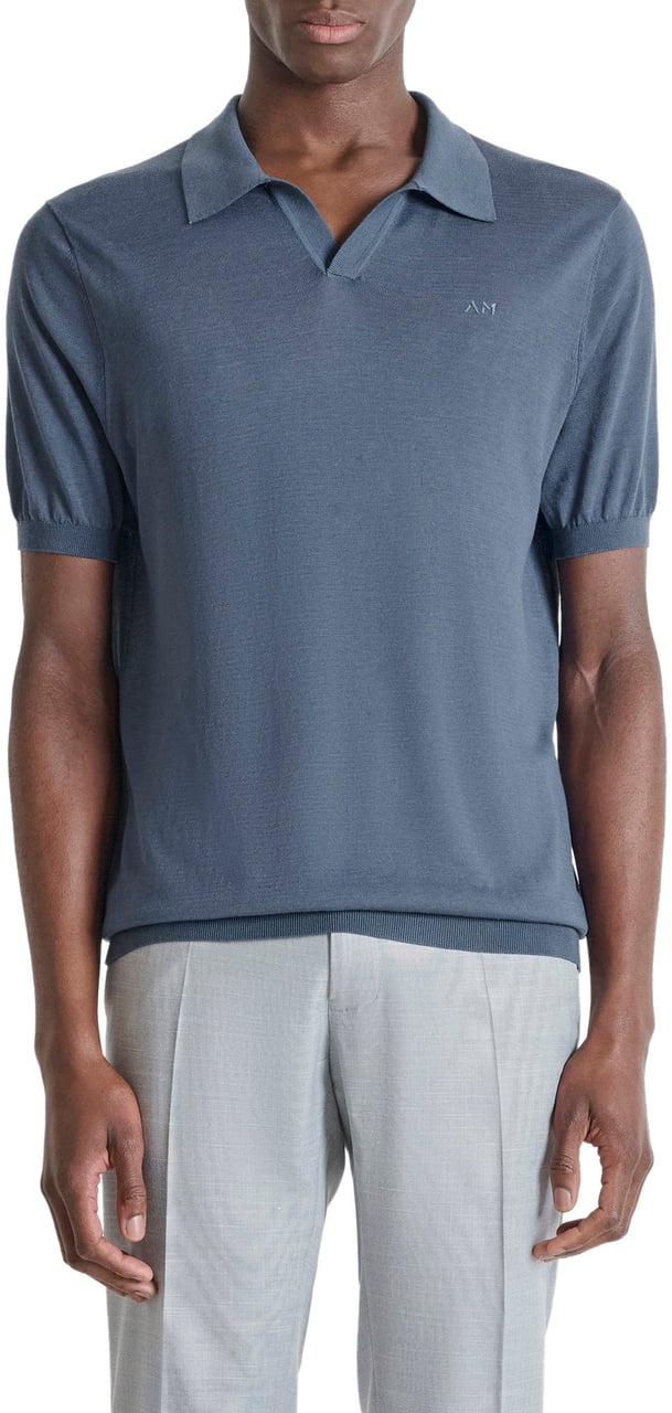 Antony Morato SWEATER POLO WIHTOUT BUTTON SHORT SLEEVES SLIM FIT SOFT FINE YARN Blauw