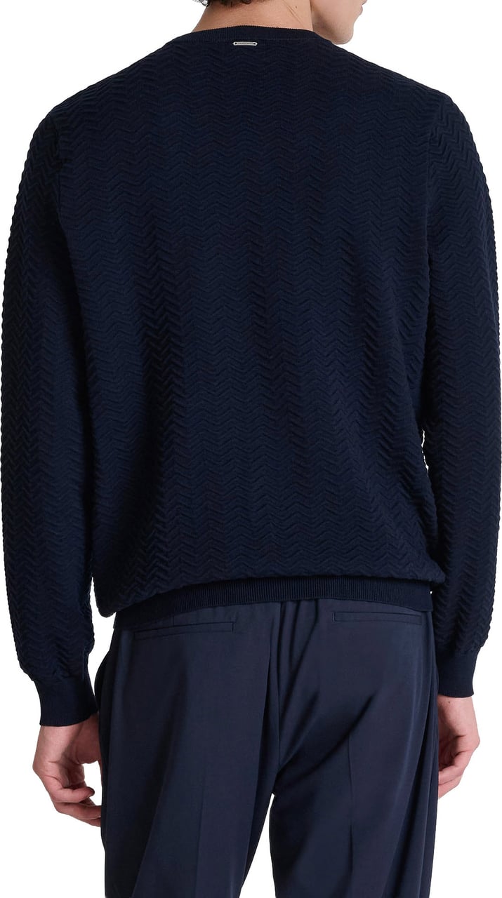 Antony Morato SWEATER ROUND COLLAR REGULAR FIT IN COTTON SOFT YARN Blauw