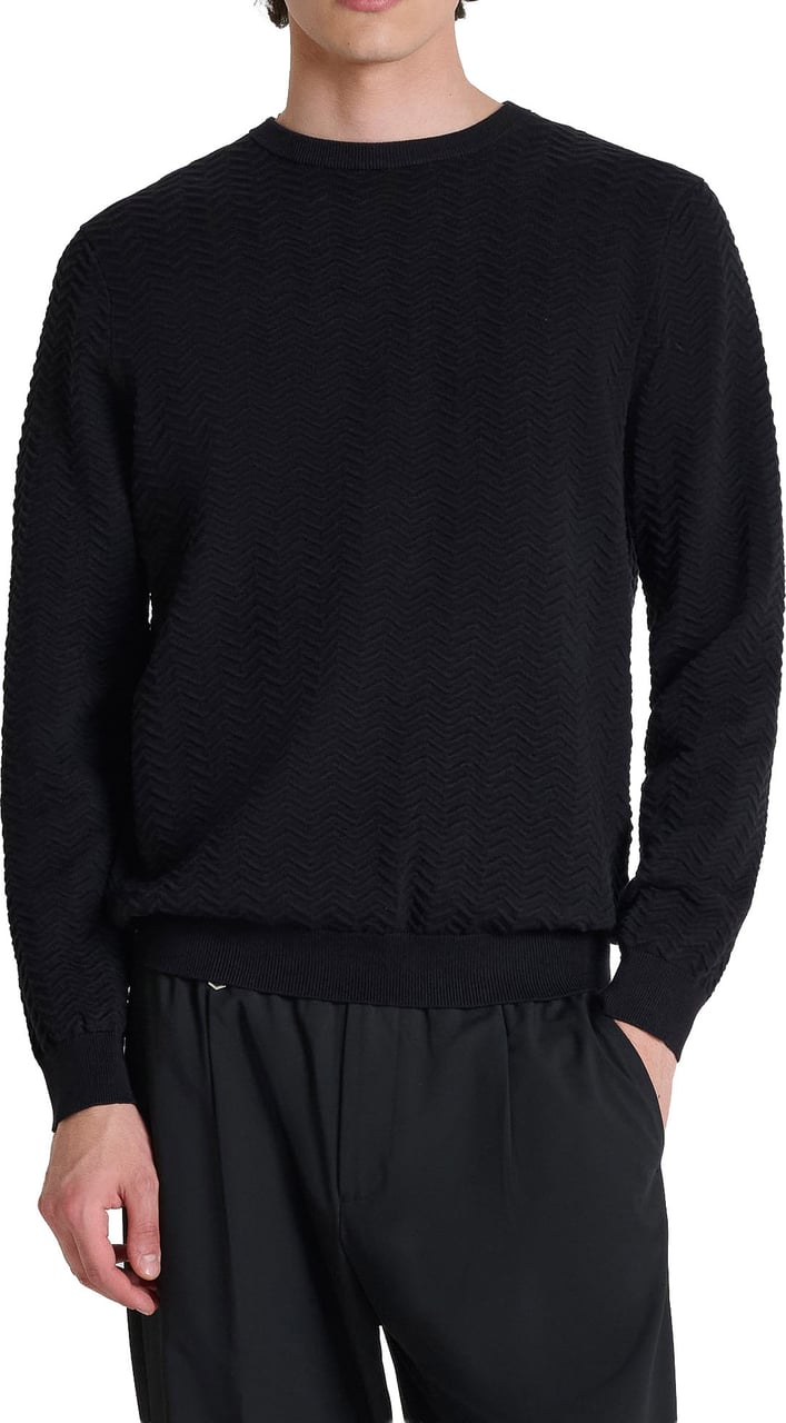 Antony Morato SWEATER ROUND COLLAR REGULAR FIT IN COTTON SOFT YARN Zwart