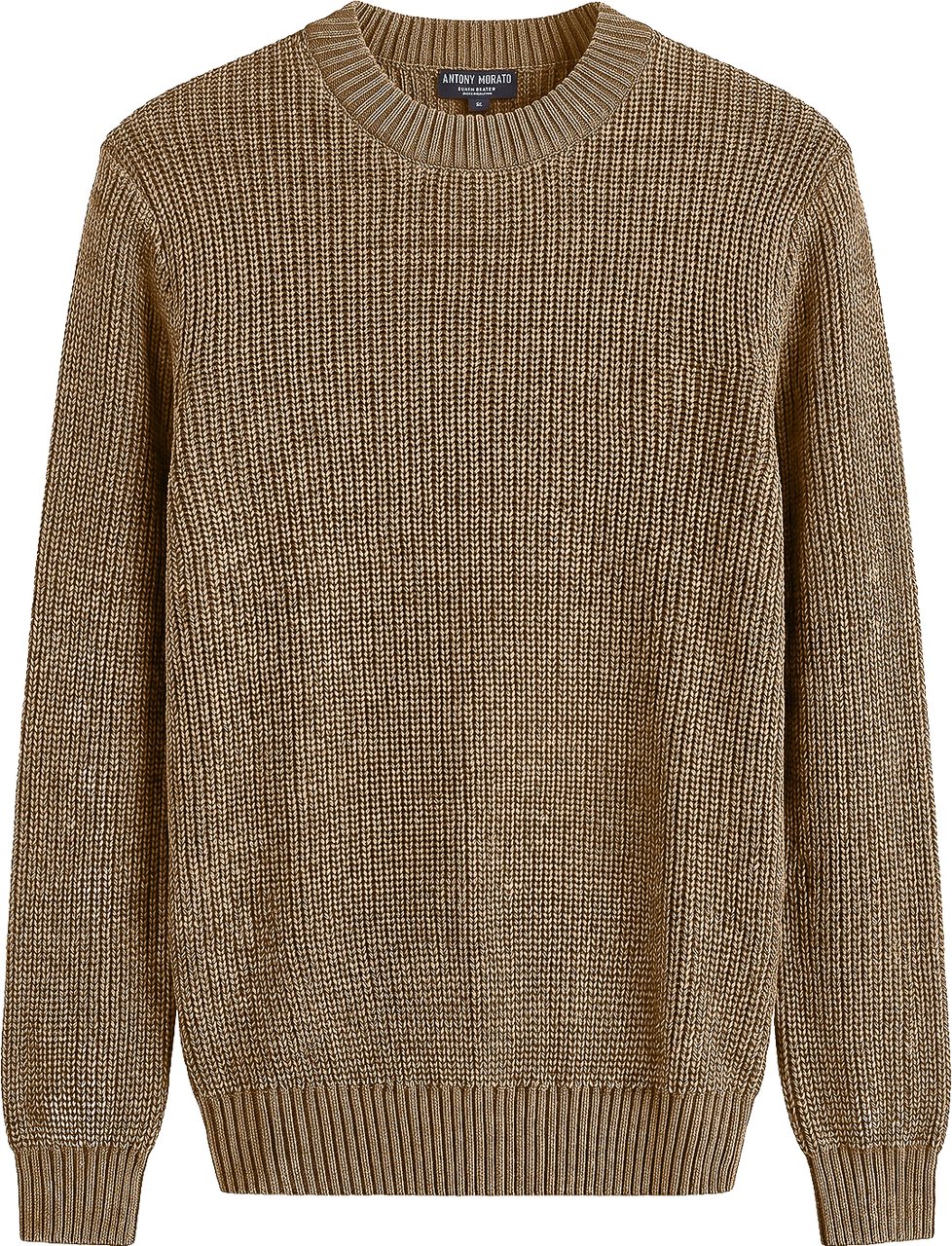 Antony Morato ROUND COLLAR SWEATER REGULAR FIT IN COTTON GARMENT DYE AND ACID WASH WITH METAL PLATE Beige