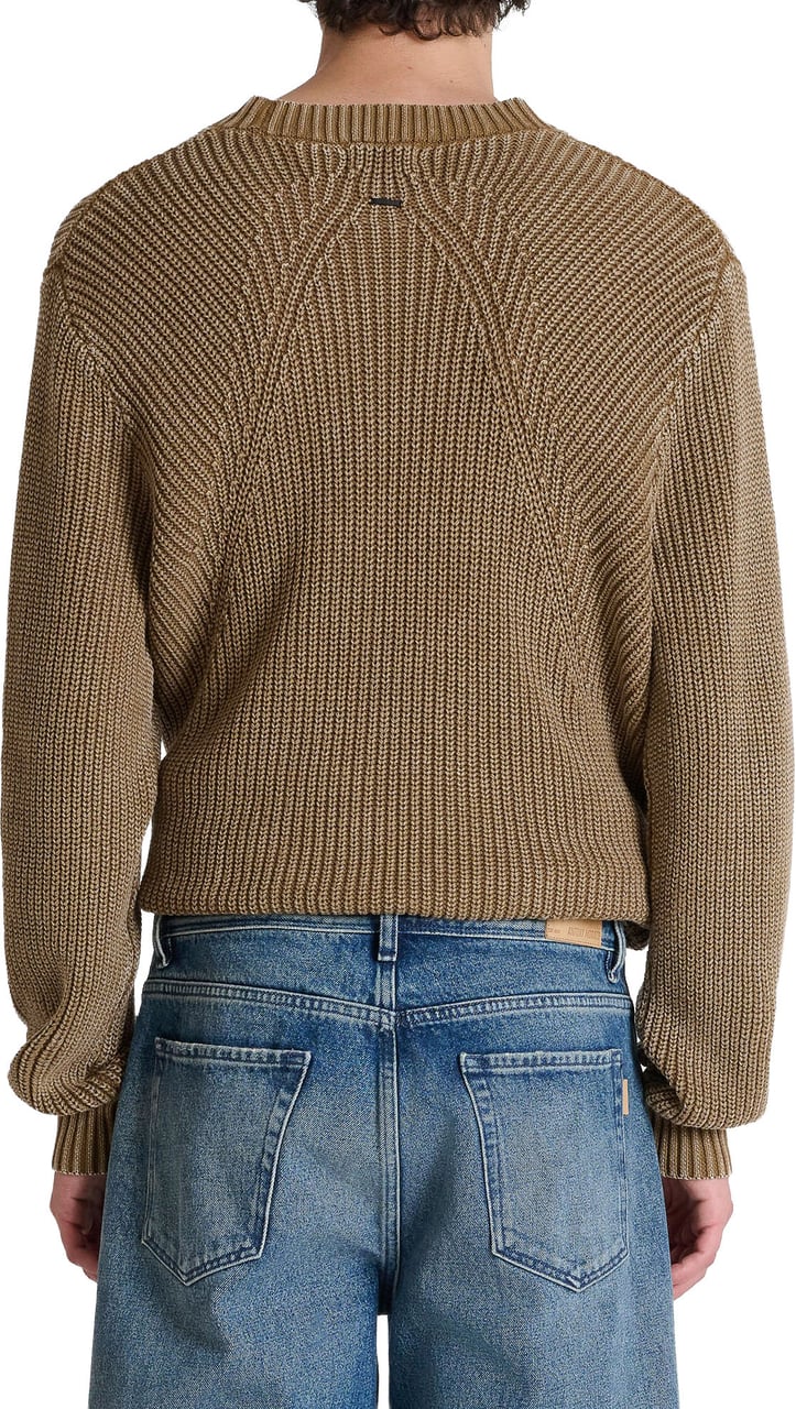 Antony Morato ROUND COLLAR SWEATER REGULAR FIT IN COTTON GARMENT DYE AND ACID WASH WITH METAL PLATE Beige