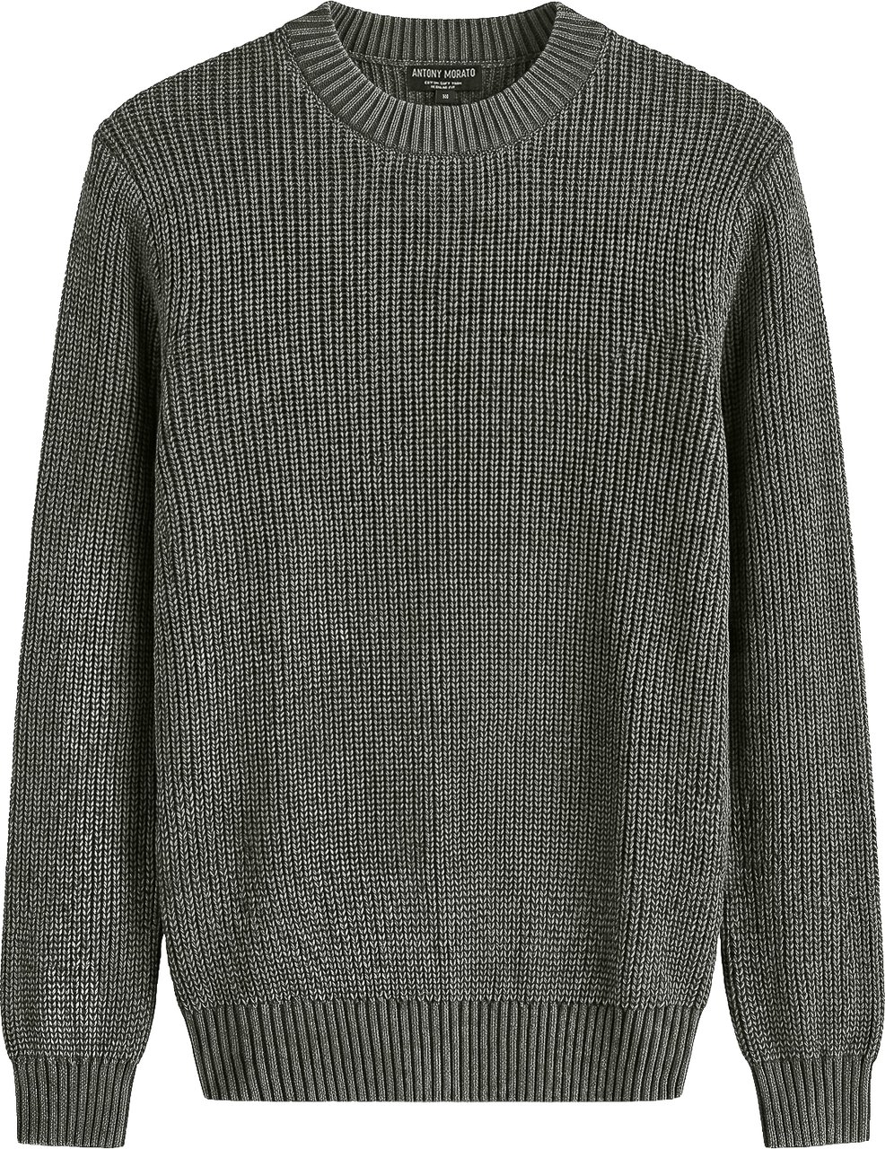 Antony Morato ROUND COLLAR SWEATER REGULAR FIT IN COTTON GARMENT DYE AND ACID WASH WITH METAL PLATE Groen