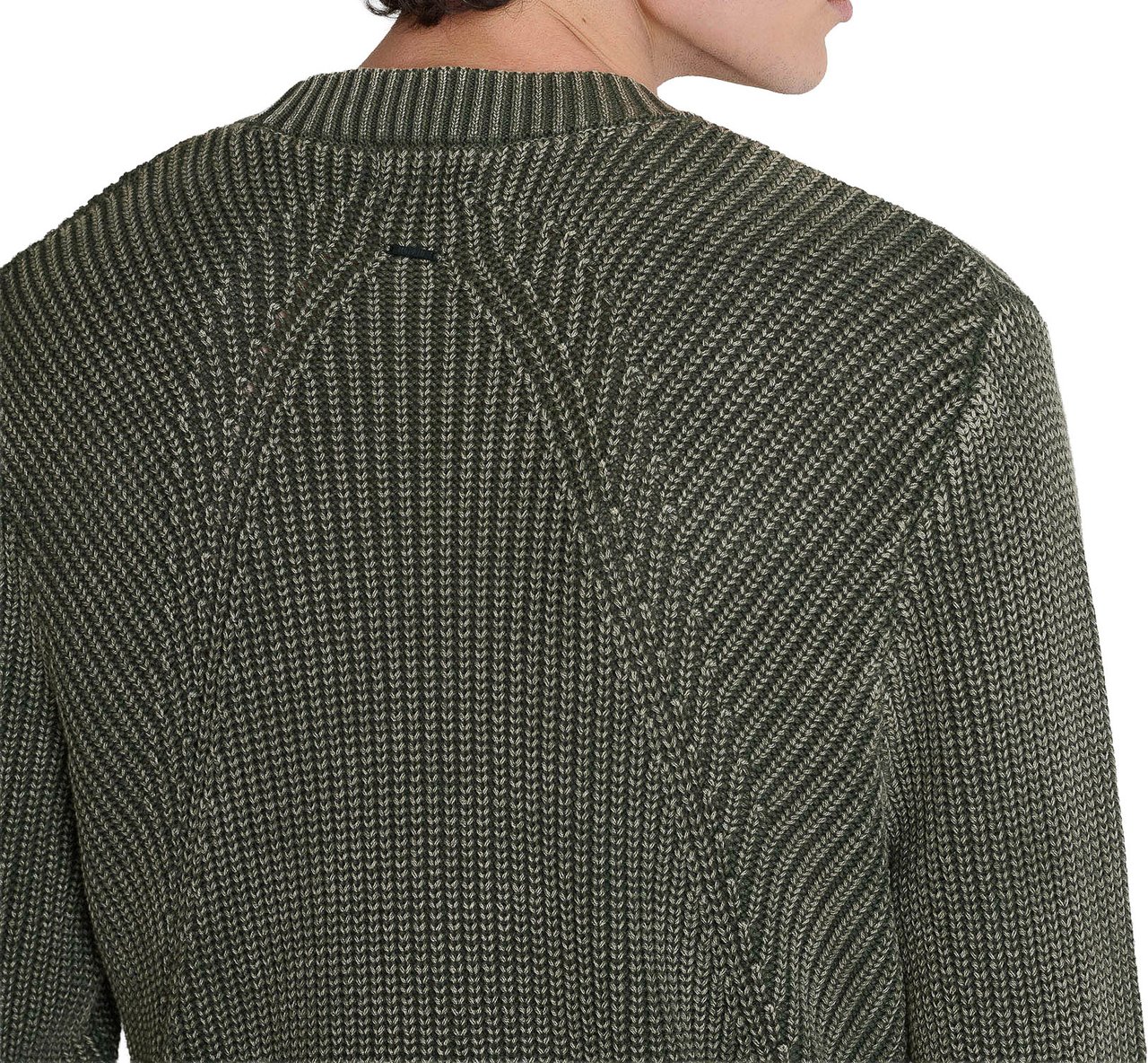 Antony Morato ROUND COLLAR SWEATER REGULAR FIT IN COTTON GARMENT DYE AND ACID WASH WITH METAL PLATE Groen