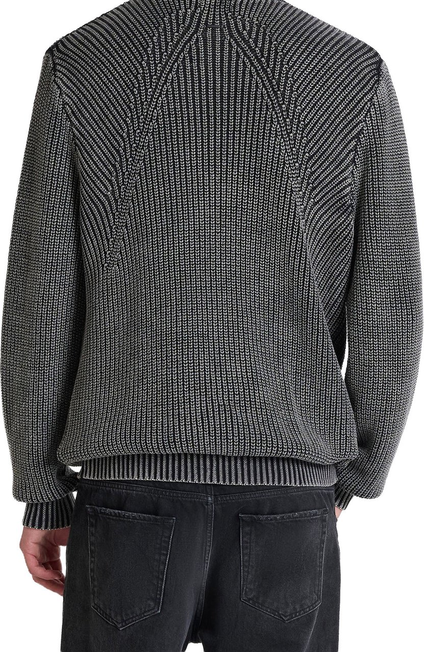 Antony Morato ROUND COLLAR SWEATER REGULAR FIT IN COTTON GARMENT DYE AND ACID WASH WITH METAL PLATE Zwart