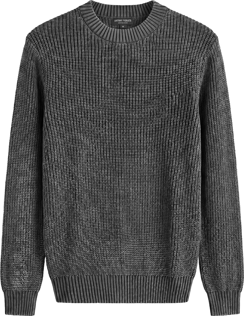 Antony Morato ROUND COLLAR SWEATER REGULAR FIT IN COTTON GARMENT DYE AND ACID WASH WITH METAL PLATE Zwart