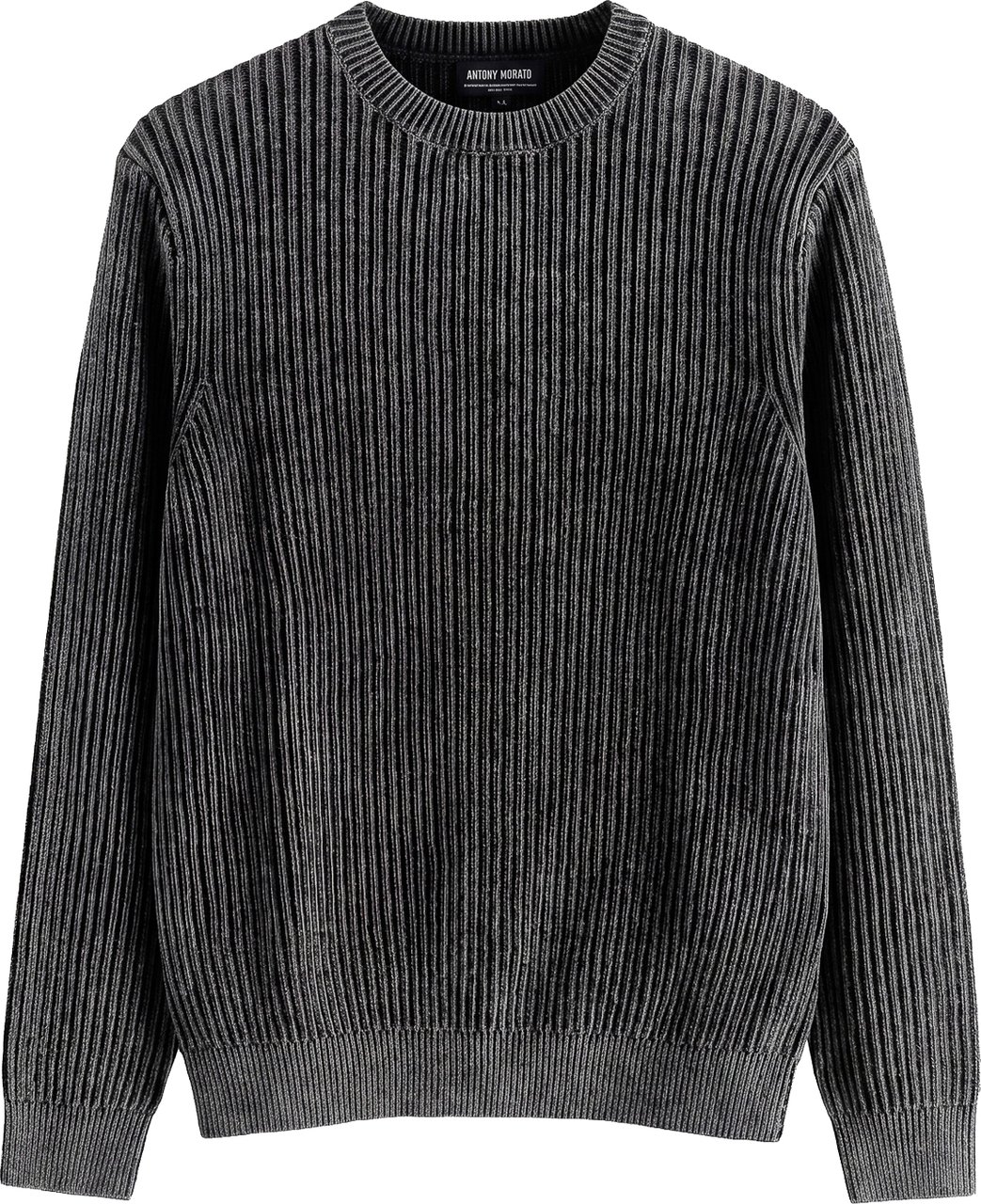 Antony Morato SWEATER ROUND COLLAR LONG SLEEVES REGULAR FIT IN COTTON CHENILLE ACID WASH Zwart