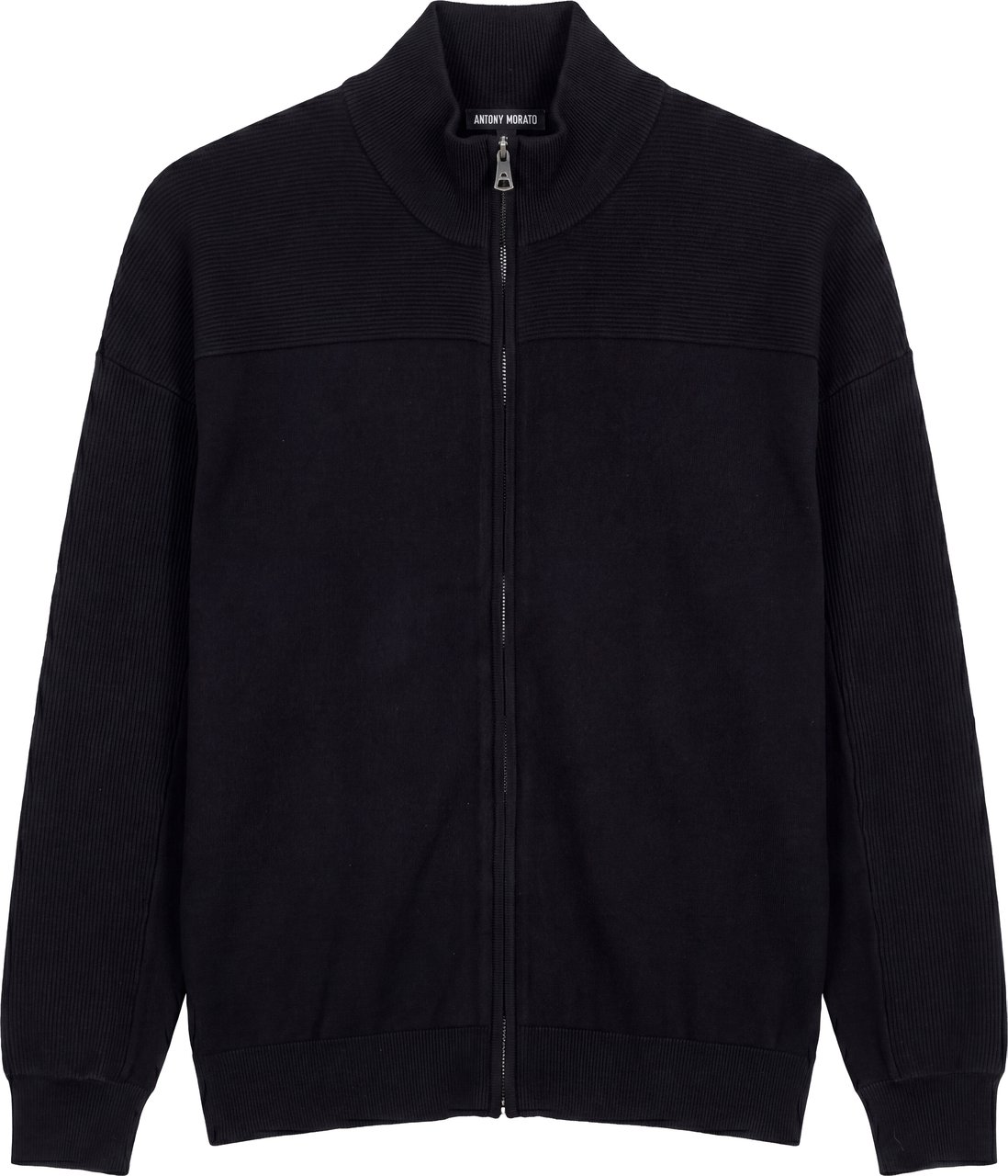 Antony Morato SWEATER CARDIGAN WITH ZIP TURTLE COLLAR LONG SLEEVES RELAXED FIT IN VISCOSE BLEND SUPER SOFT YARN Zwart
