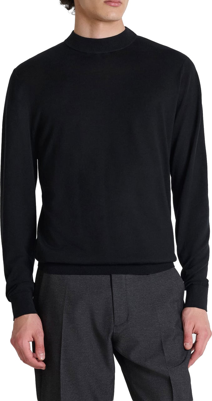 Antony Morato SWEATER HALF TURTLE COLLAR LONG SLEEVES REGULAR FIT IN WOOL BLEND YARN Zwart