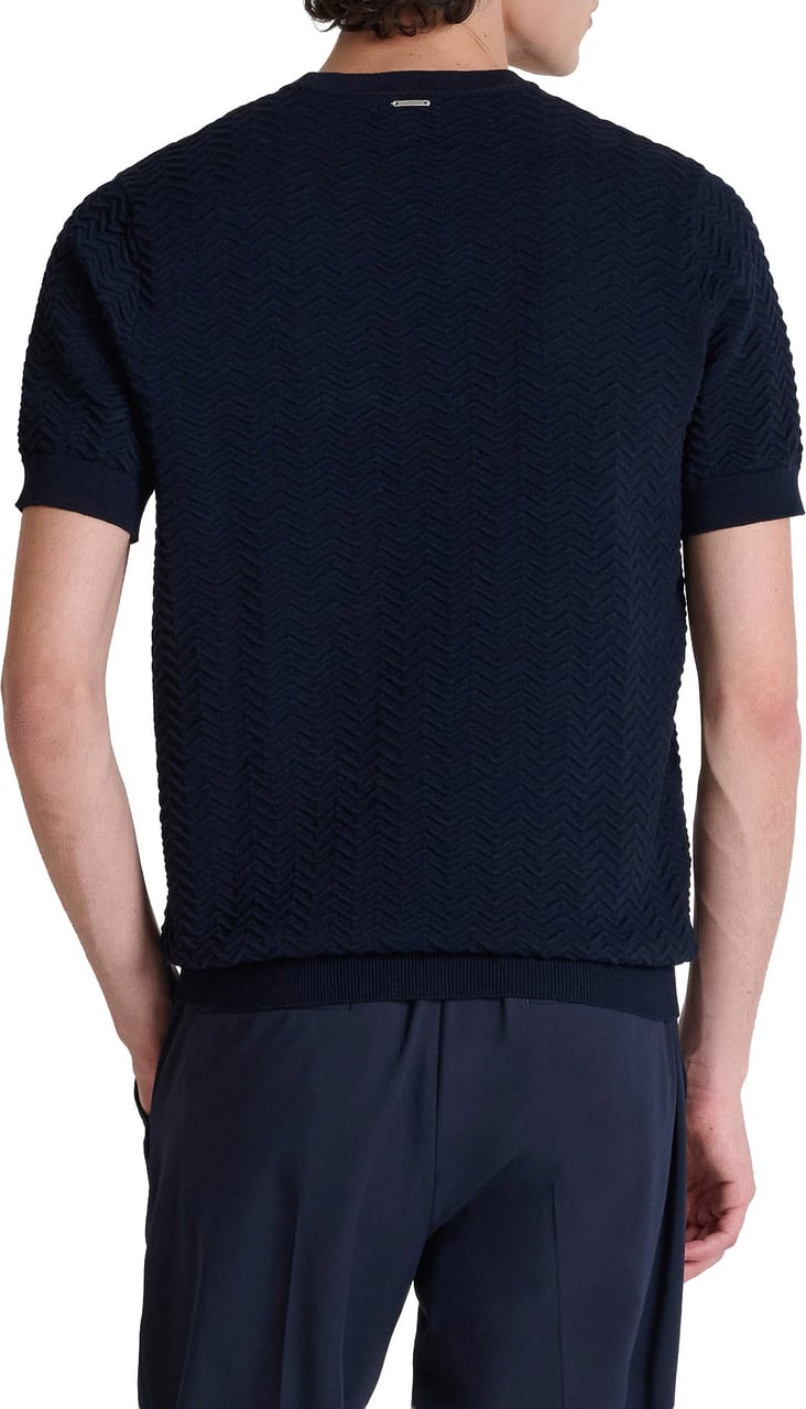 Antony Morato SWEATER ROUND COLLAR SHORT SLEEVES REGULAR FIT IN COTTON SOFT YARN Blauw