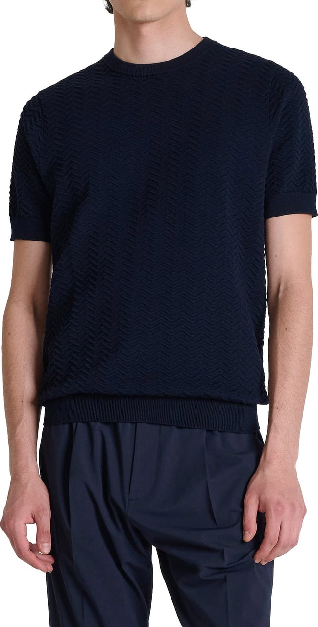 Antony Morato SWEATER ROUND COLLAR SHORT SLEEVES REGULAR FIT IN COTTON SOFT YARN Blauw