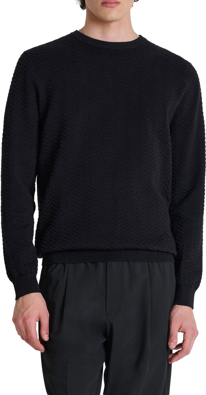 Antony Morato SWEATER ROUND COLLAR SHORT SLEEVES REGULAR FIT IN COTTON SOFT YARN Zwart