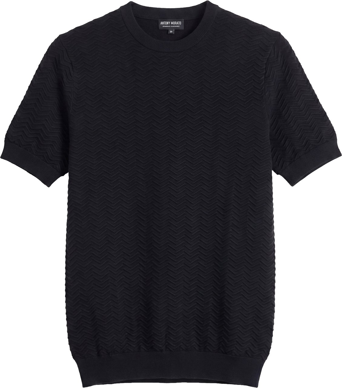Antony Morato SWEATER ROUND COLLAR SHORT SLEEVES REGULAR FIT IN COTTON SOFT YARN Zwart