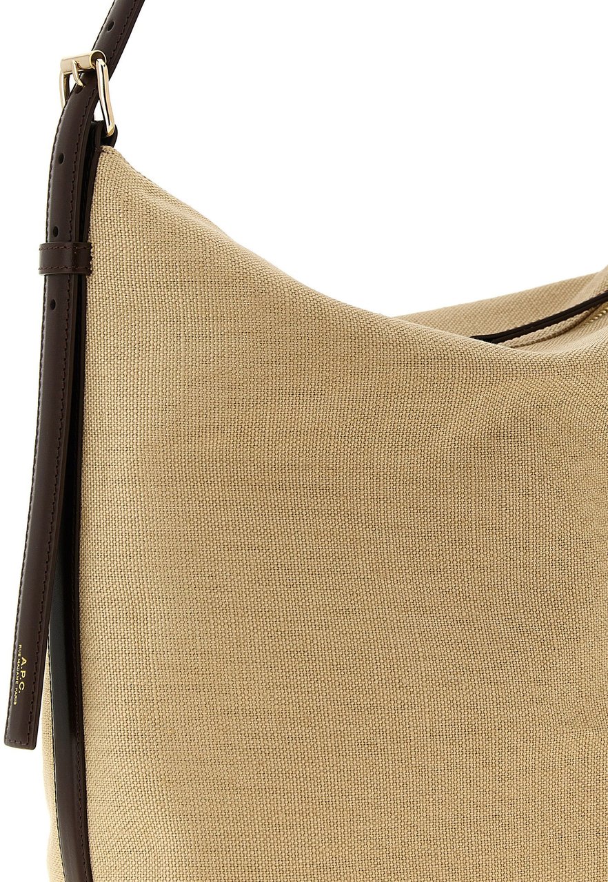 A.P.C. Linen Bag with Leather Accents and Adjustable Strap Neutraal