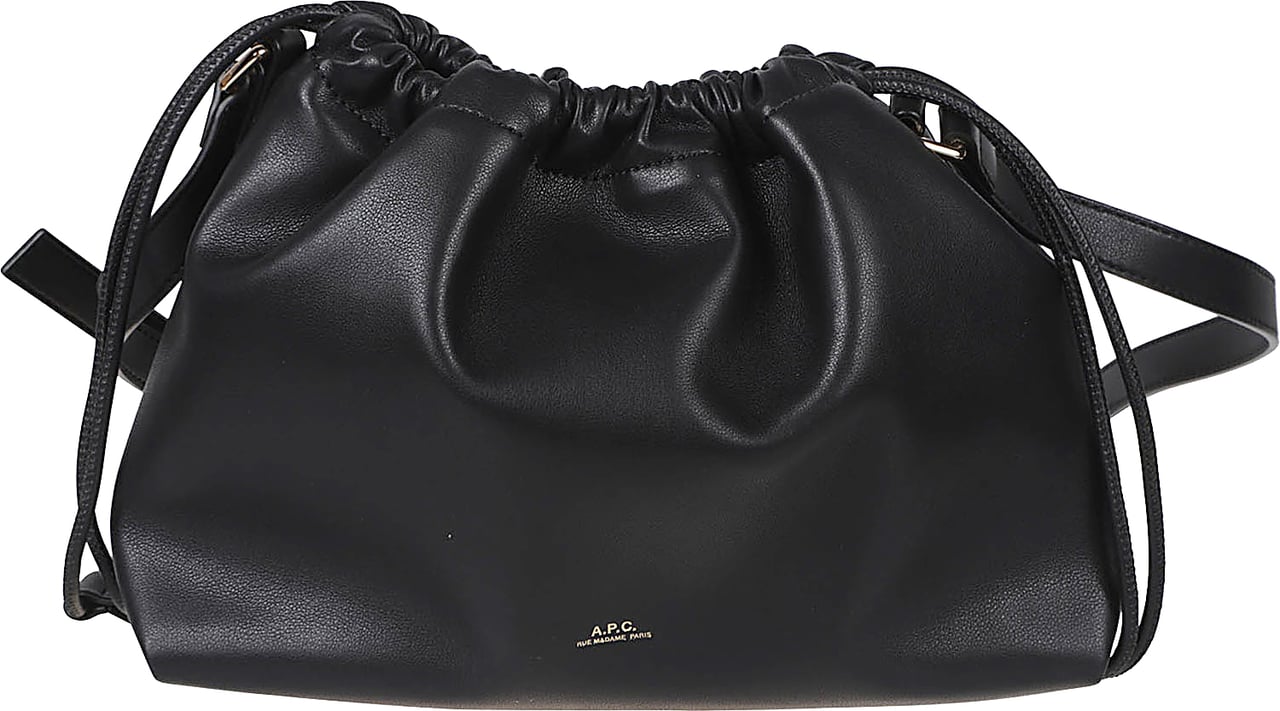 A.P.C. Recycled Vegan Leather Shoulder Bag with Drawstring Closure Zwart
