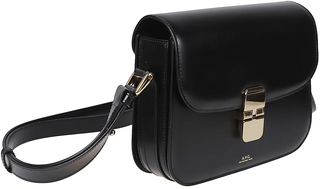 A.P.C. Structured Small Cowhide Leather Bag with Flap Closure Zwart