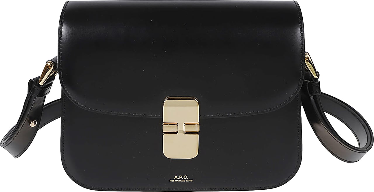 A.P.C. Structured Small Cowhide Leather Bag with Flap Closure Zwart