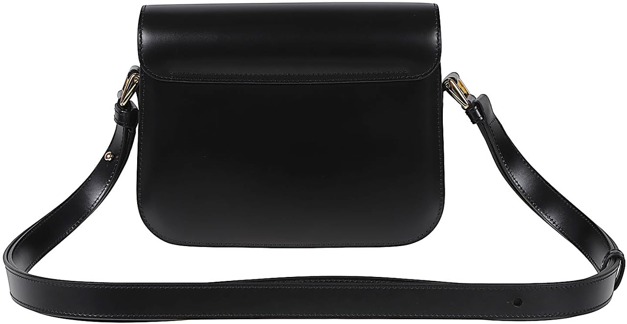 A.P.C. Structured Small Cowhide Leather Bag with Flap Closure Zwart