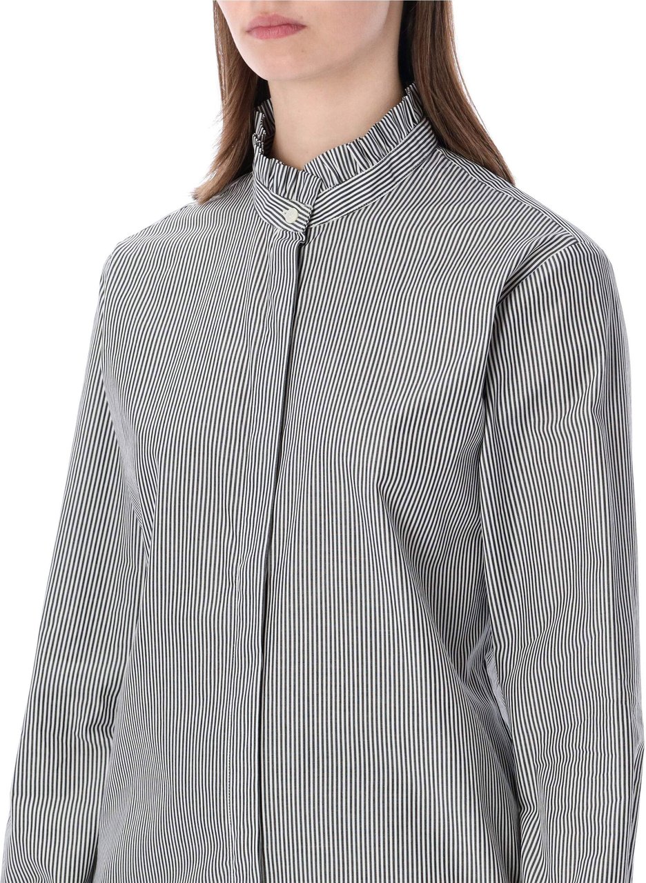 A.P.C. Frill Collar Shirt Black Stripes Lichtgrijs