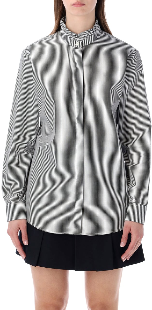 A.P.C. Frill Collar Shirt Black Stripes Lichtgrijs