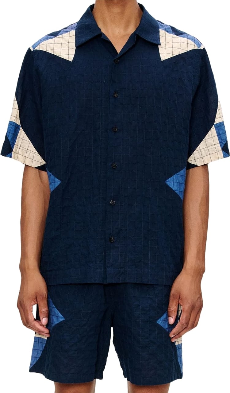 A.P.C. apc chemise coton bleu patchwork Blauw