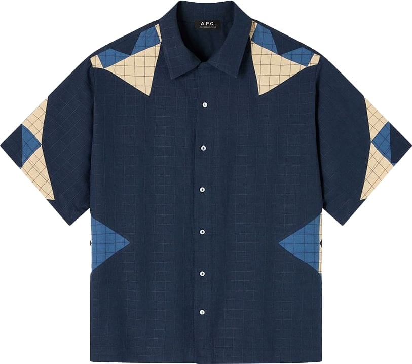 A.P.C. apc chemise coton bleu patchwork Blauw