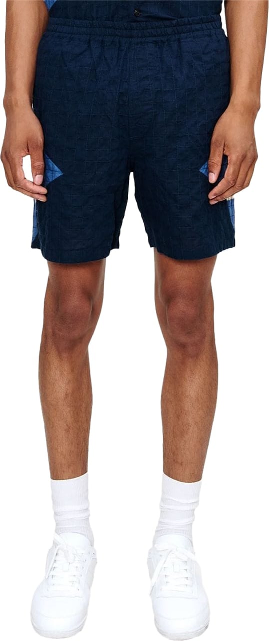A.P.C. apc short coton bleu blanc patchwork Blauw
