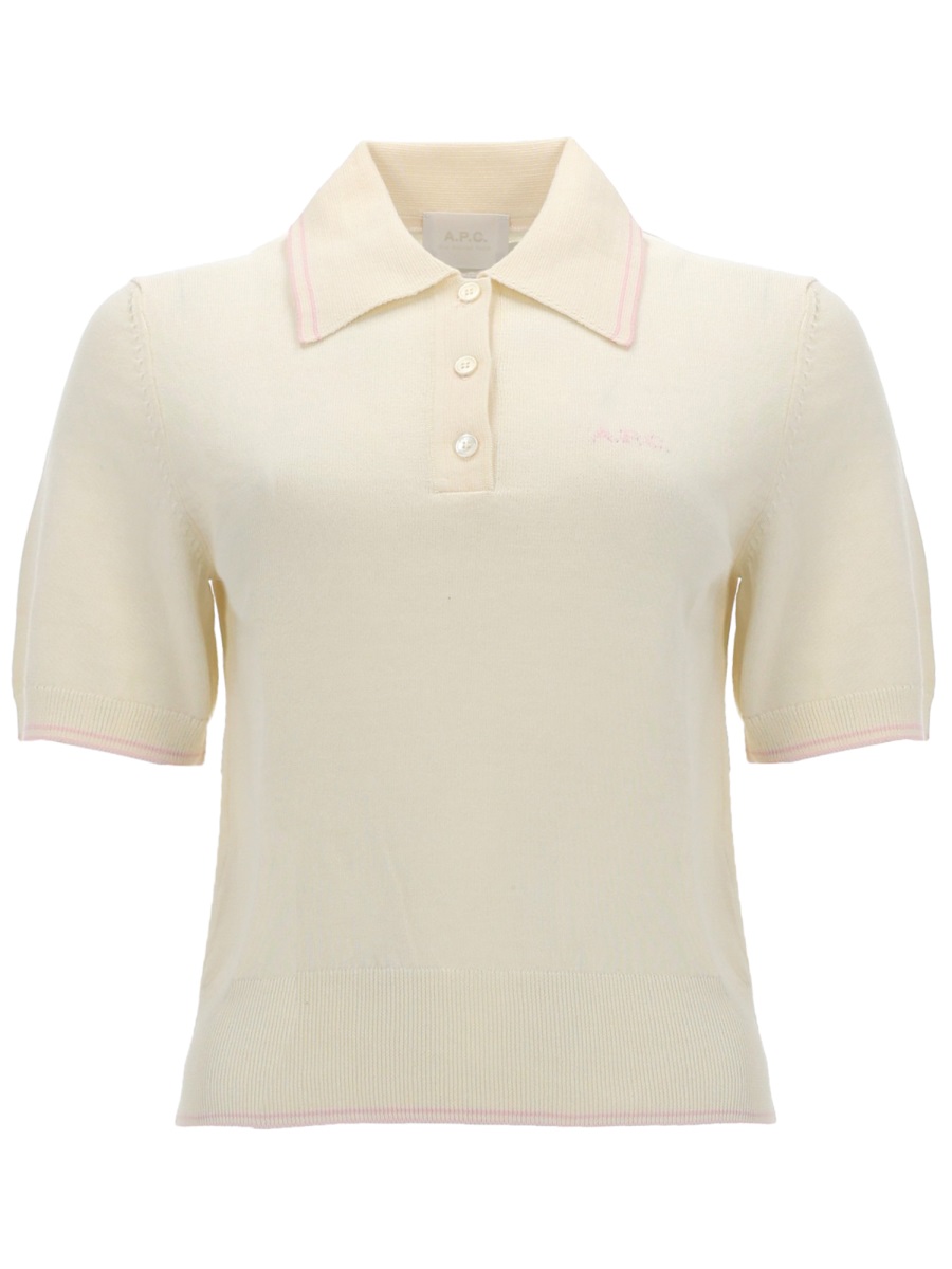 A.P.C. Cotton Ribbed Trim Minimalist Polo Shirt Grijs