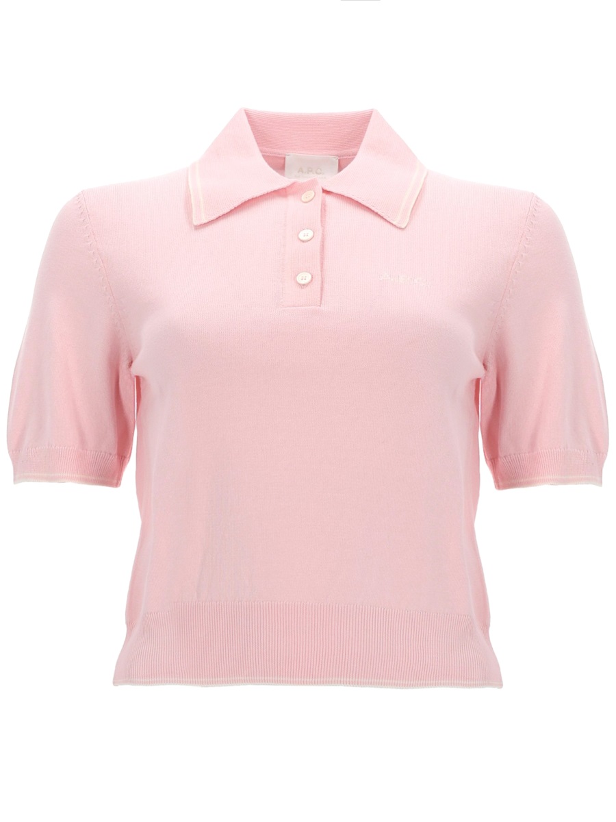 A.P.C. Lisa Pink Cotton Ribbed Polo Shirt Neutraal