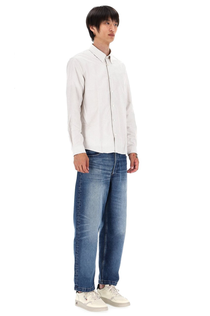 A.P.C. Standard Fit Cotton Piquet Striped Shirt Wit