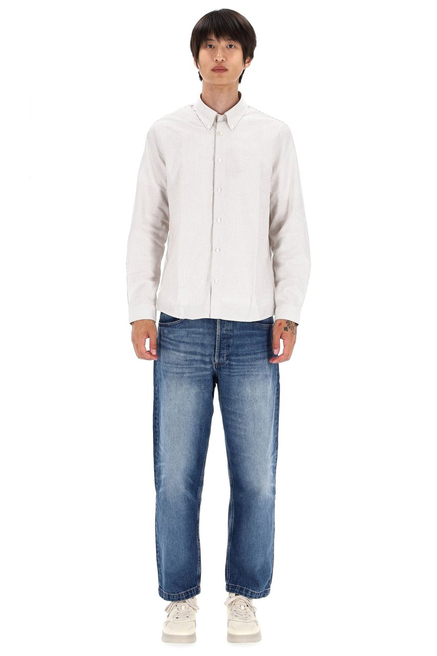 A.P.C. Standard Fit Cotton Piquet Striped Shirt Wit