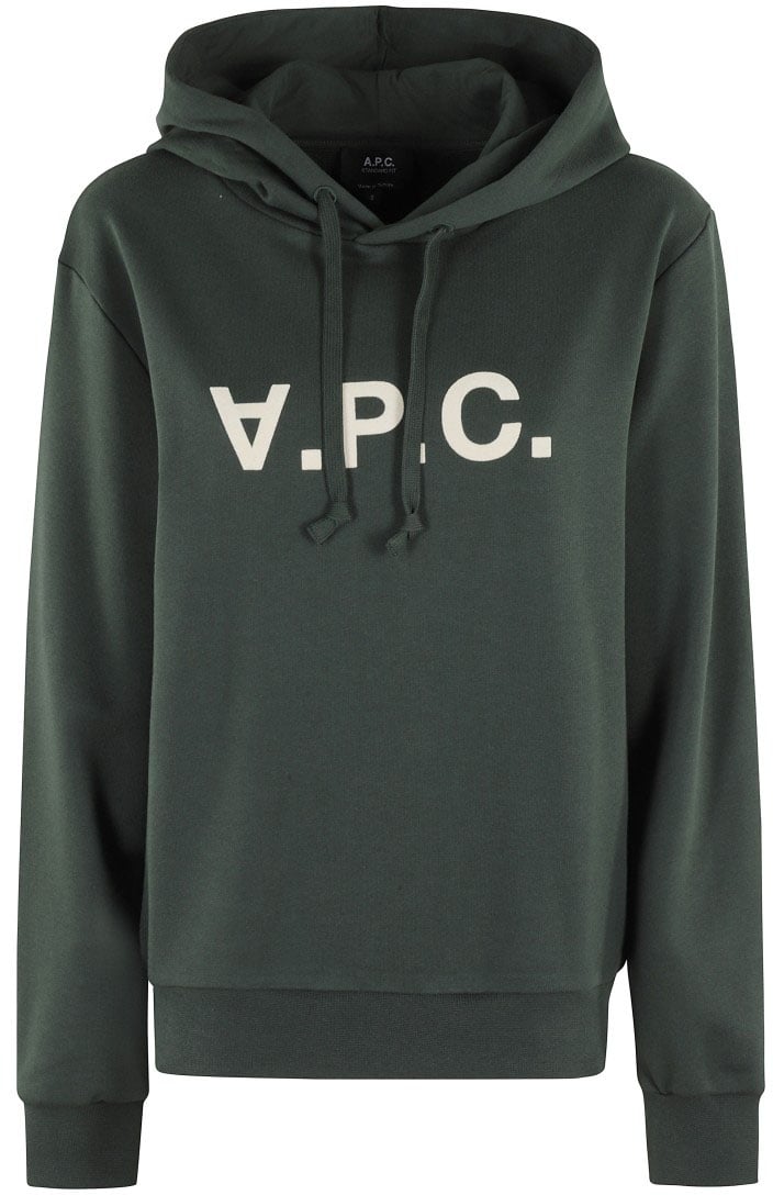 A.P.C. Relaxed-Fit Green Hoodie With Velvet Logo Detail Groen