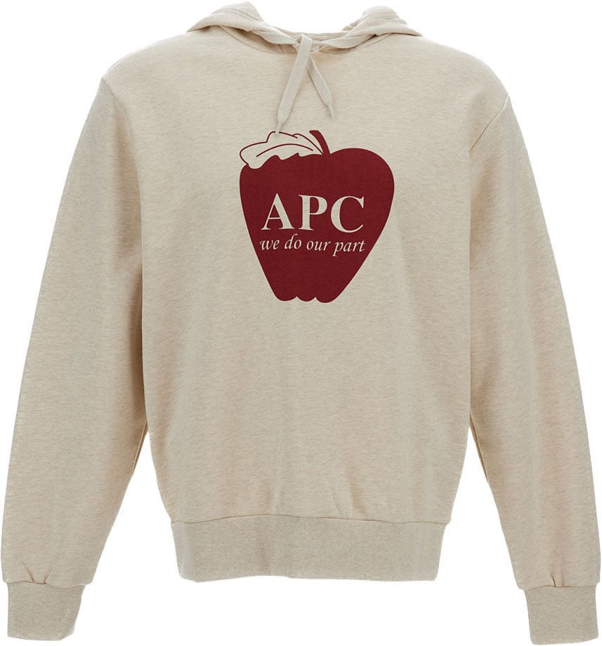 A.P.C. Beige Cotton Hooded Sweatshirt with Logo Print Neutraal