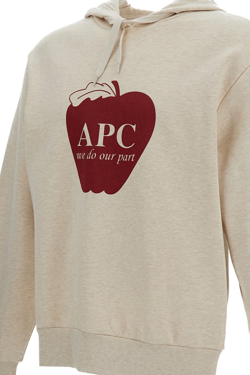 A.P.C. Beige Cotton Hooded Sweatshirt with Logo Print Neutraal