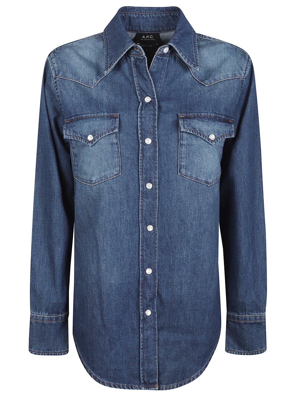 A.P.C. Denim Pearl Snap Button Shirt Blauw