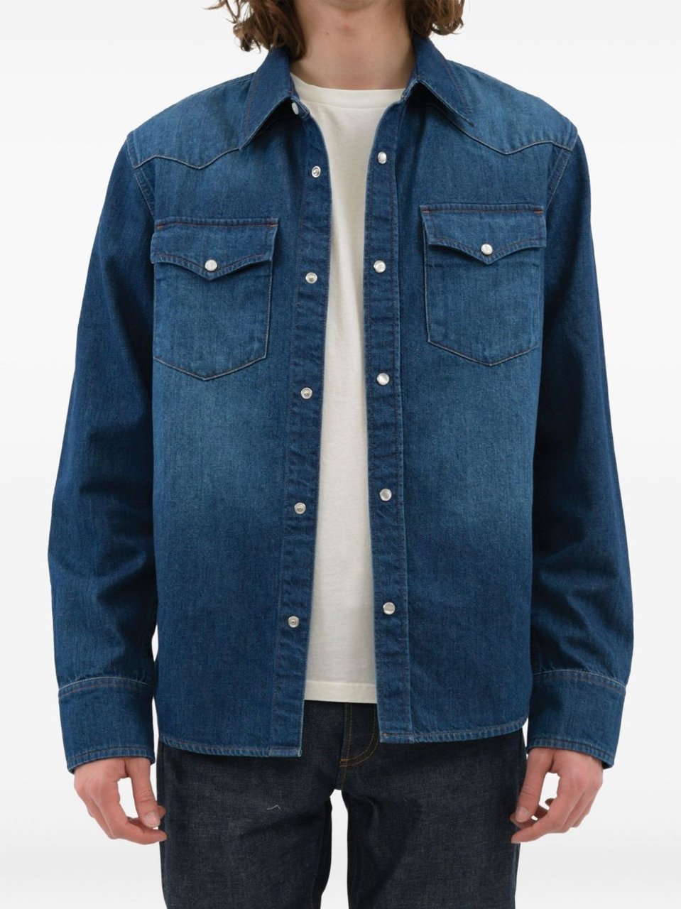 A.P.C. Blue Chest Flap Pockets Denim Shirt Groen