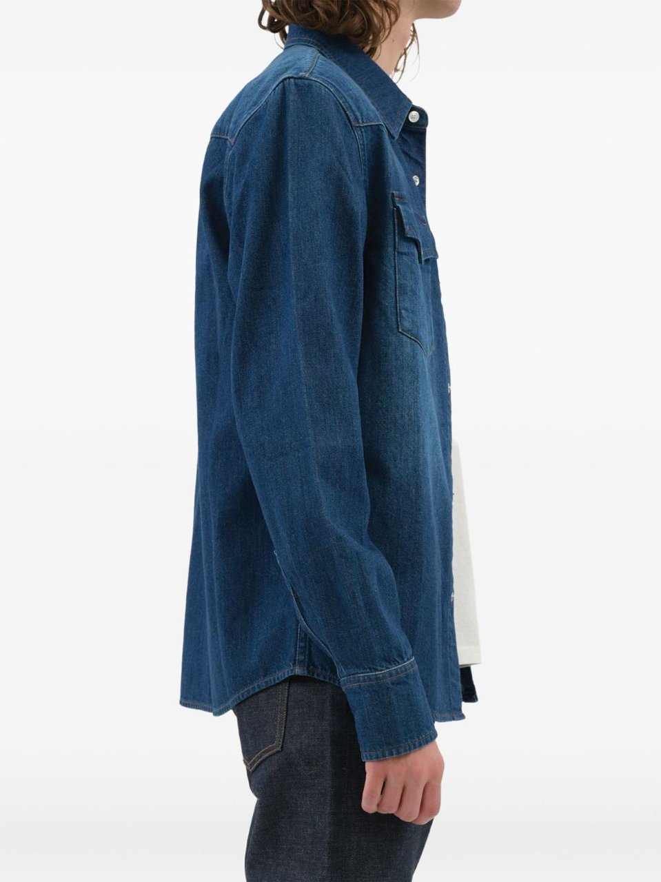 A.P.C. Blue Chest Flap Pockets Denim Shirt Groen