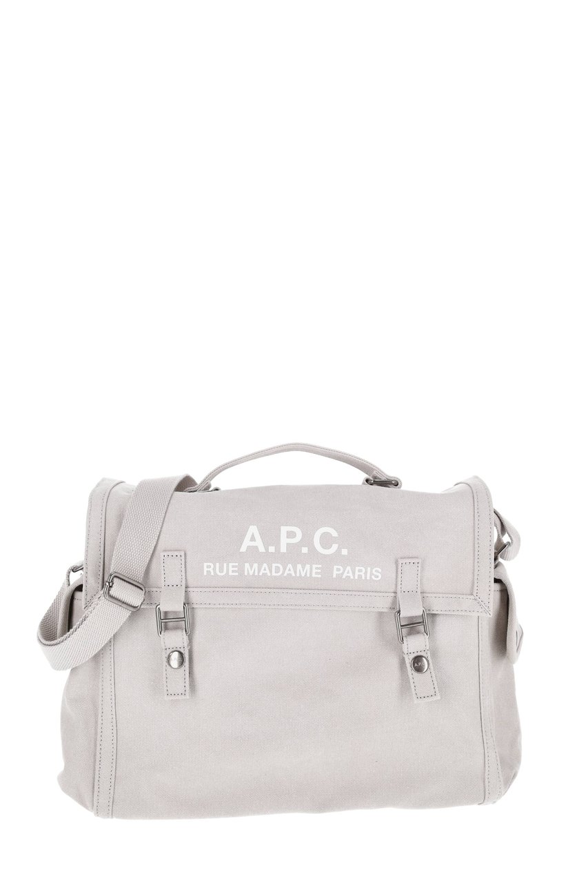 A.P.C. Grey Raw Cotton Canvas Messenger Bag Wit