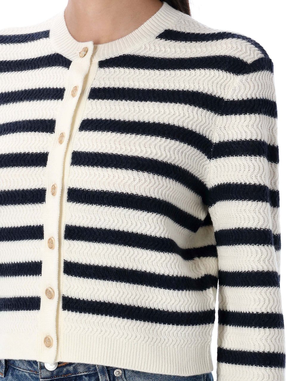 A.P.C. Manon Cardigan Ecru Dark Navy Stripe Navy