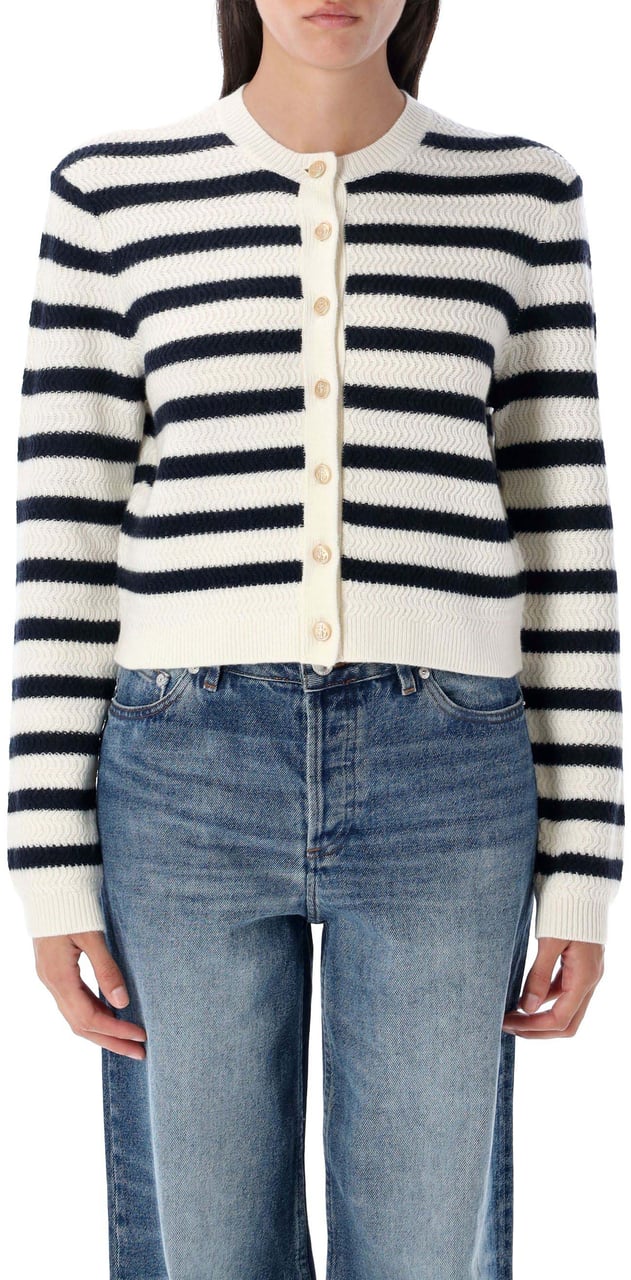 A.P.C. Manon Cardigan Ecru Dark Navy Stripe Navy