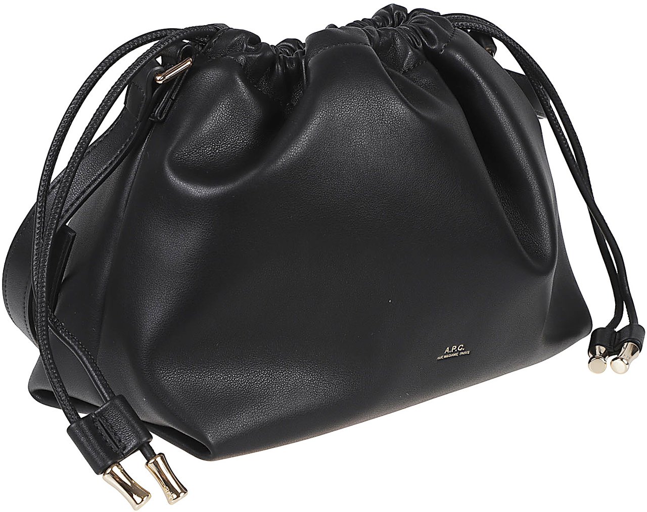 A.P.C. Recycled Vegan Leather Shoulder Bag with Drawstring Closure Zwart