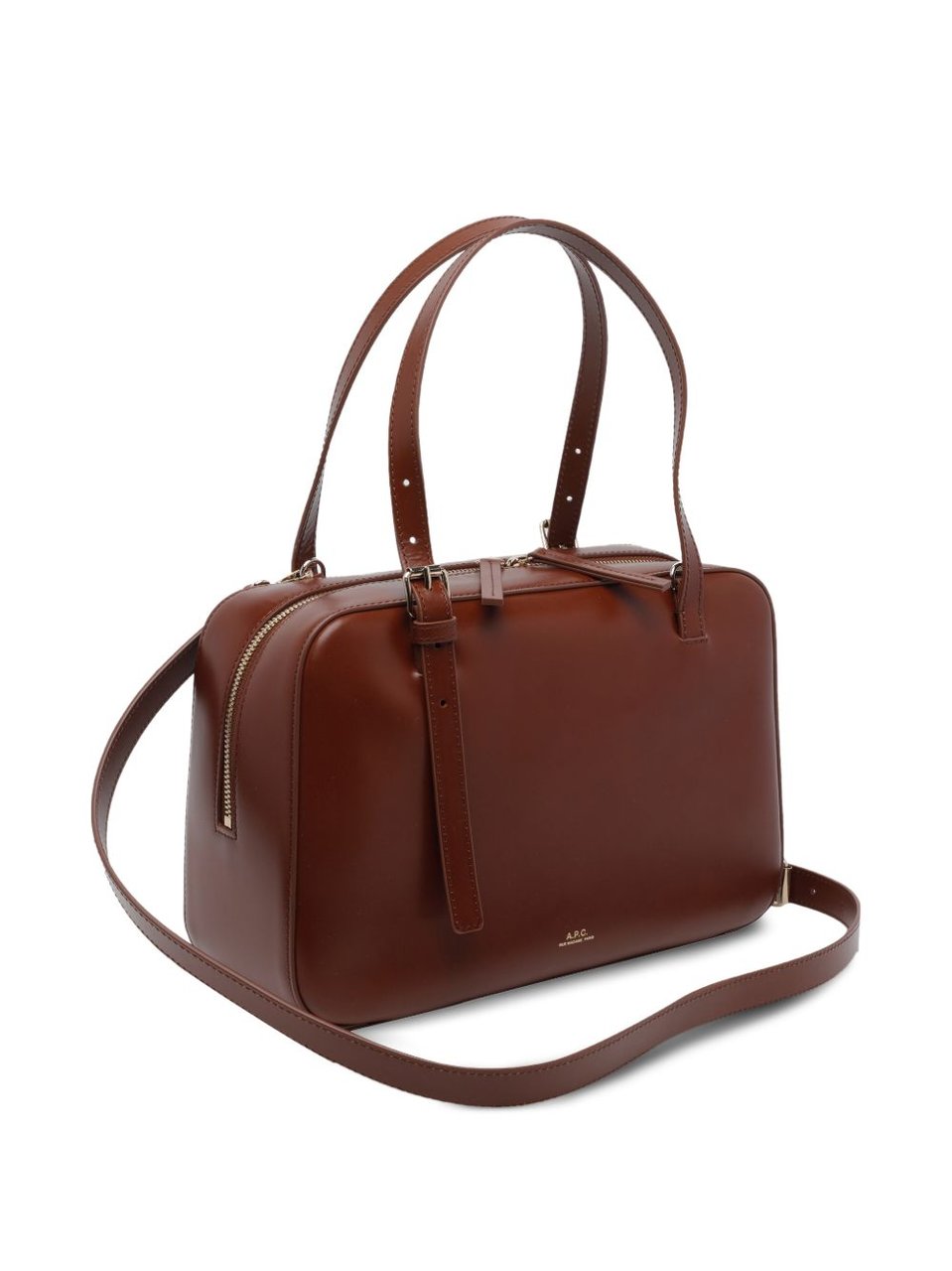 A.P.C. Virginie Box Polished Leather Tote Bag Zwart