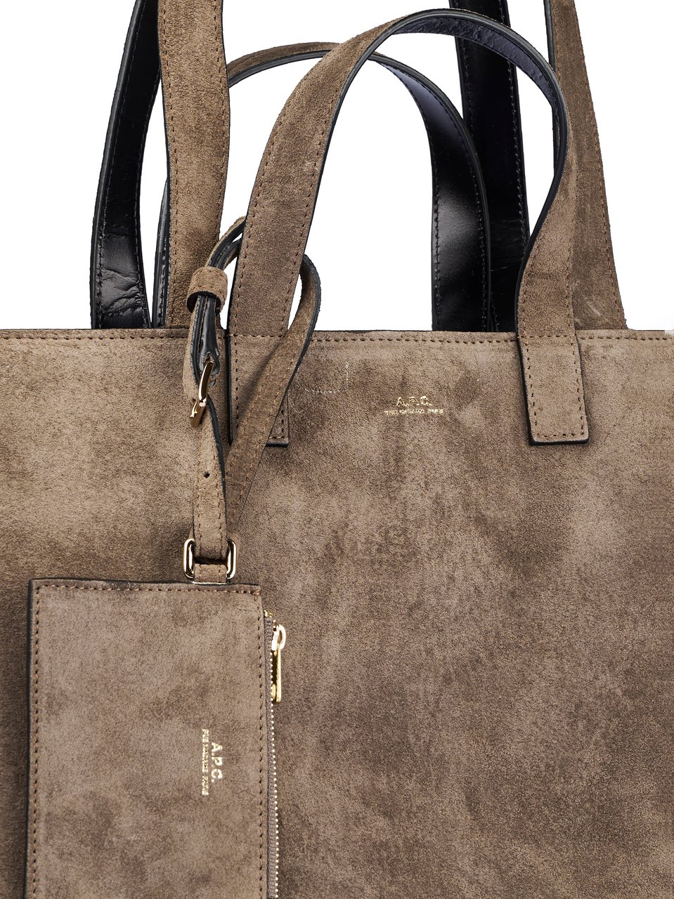 A.P.C. Structured Suede Leather Tote Bag with Gold Accents Bruin