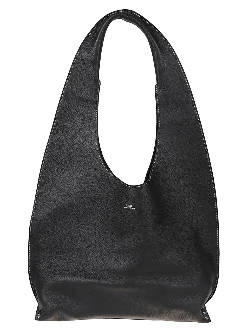 A.P.C. Black Leather Logo Metallic Handbag Zwart